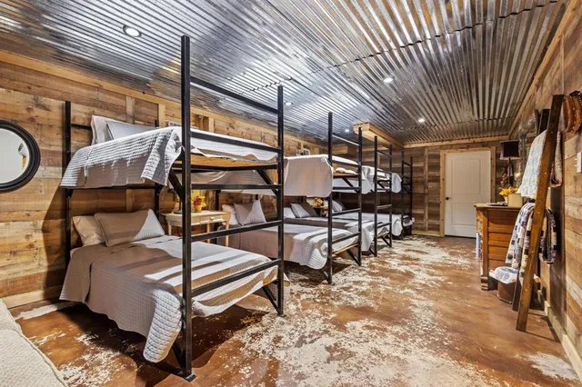 a room with lots of wooden furniture