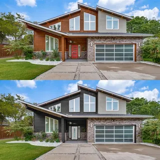 a front view of a house with garden