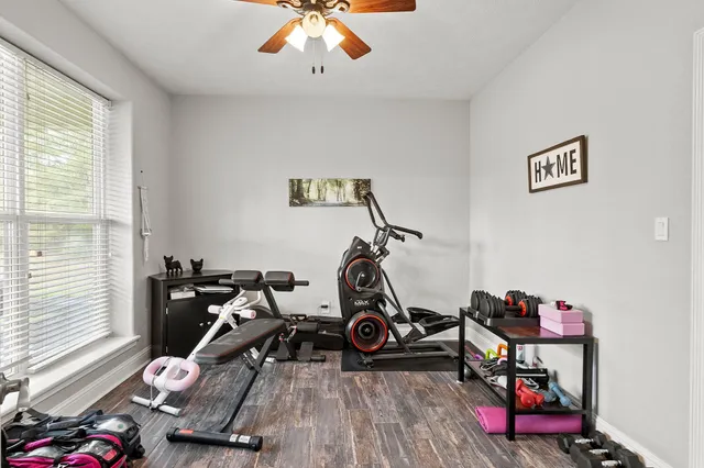 a view of a room with gym equipment