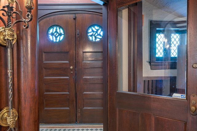 a view of staircase with wooden floor