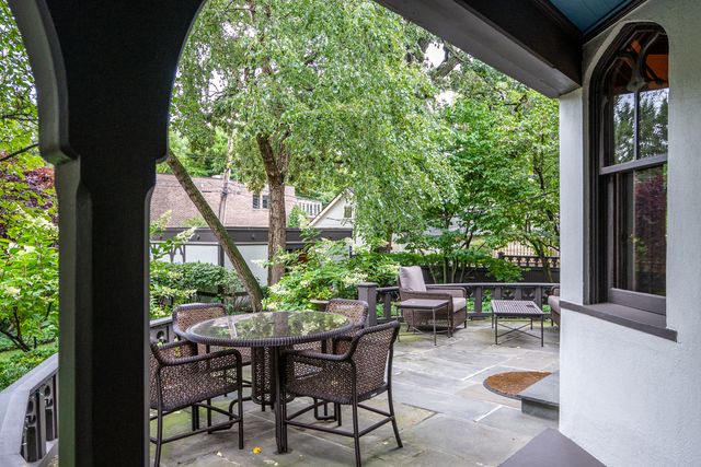 an outdoor view with patio