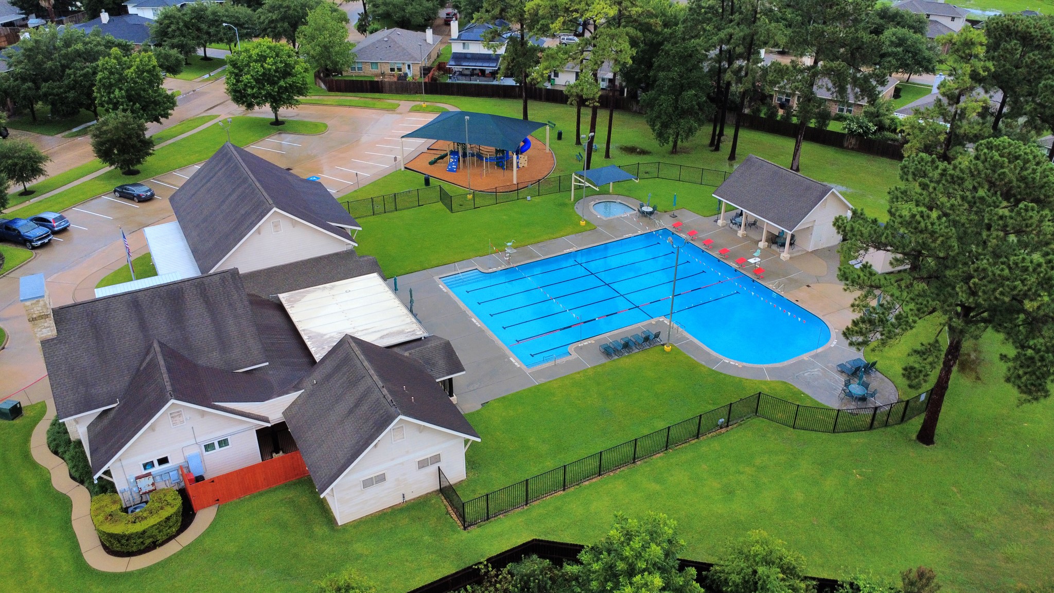14610 Hazy Ridge Lane Cypress, TX 77429 - Photo 5 of 44 Drone view showcasing the property's proximity to community green spaces, walking paths, and recreational amenities.