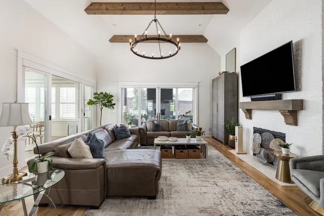 an aerial view of residential houses with outdoor space