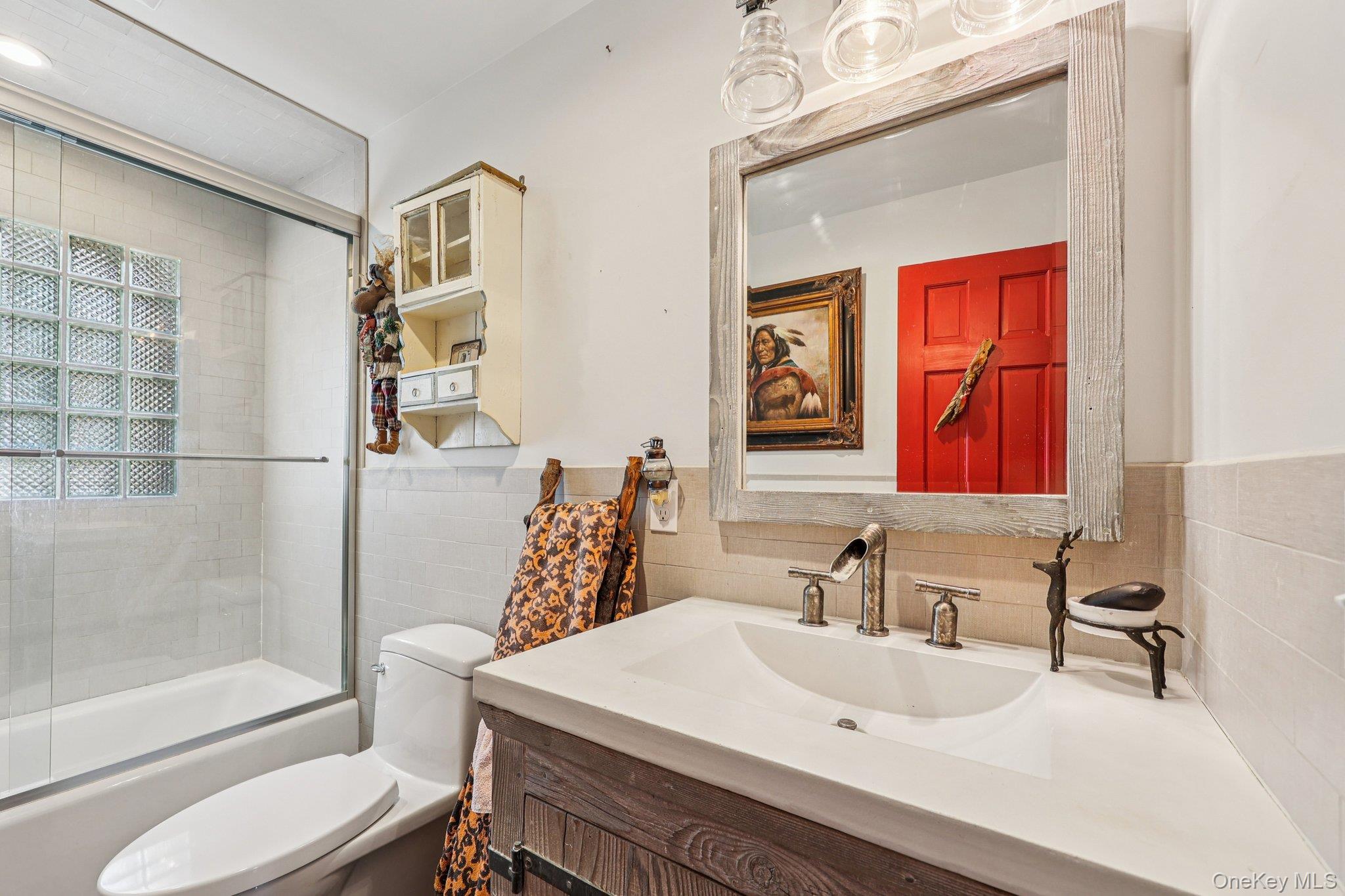 101 Upper Wisner Road Warwick, NY 10990 - Photo 16 of 48 Full bathroom with enclosed tub / shower combo, vanity, and tile walls
