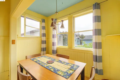 a view of a kitchen from a window