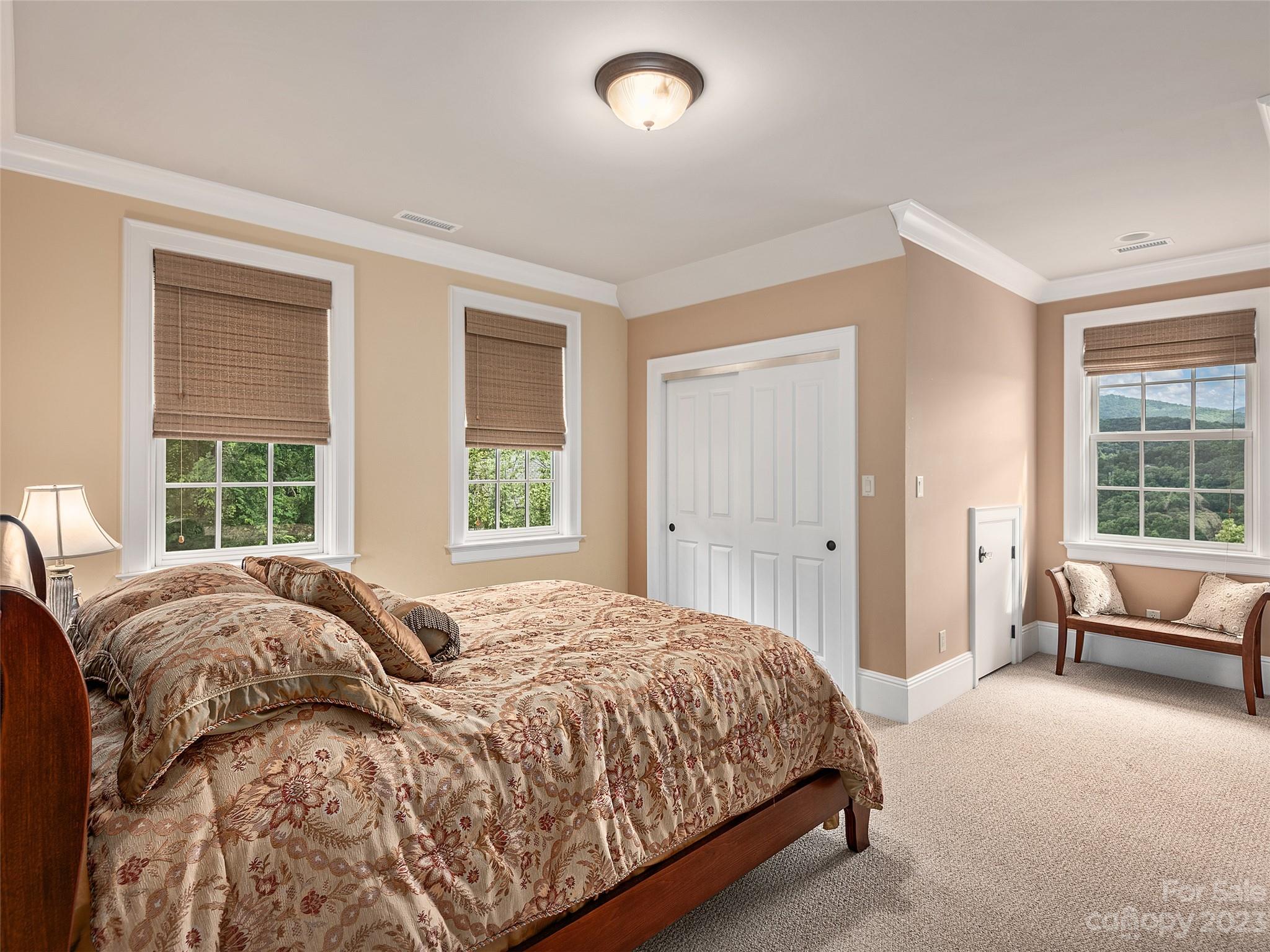 113 Willow Farm Road Fairview, NC 28730 - Photo 21 of 48 a spacious bedroom with a bed and a couch