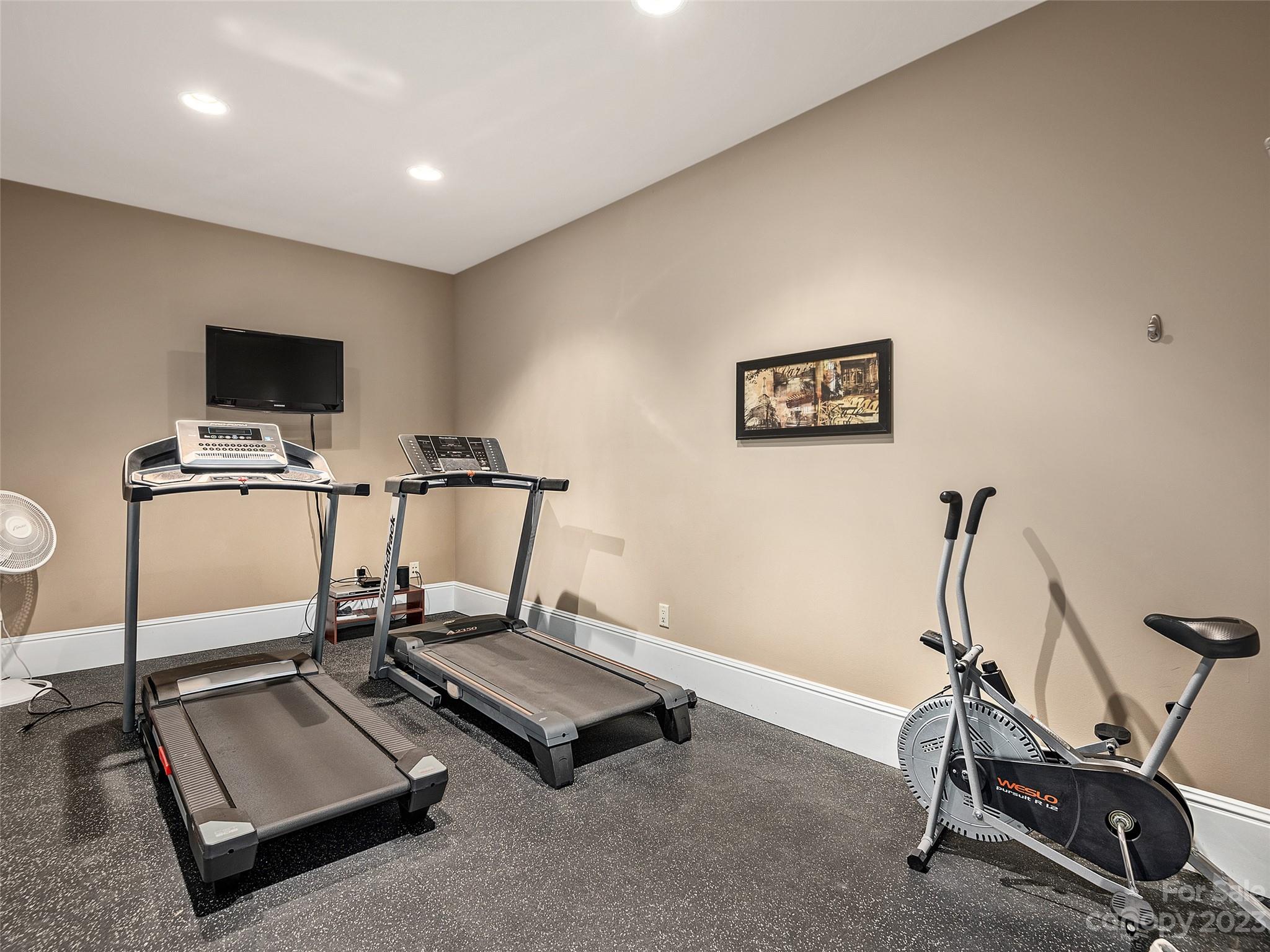 113 Willow Farm Road Fairview, NC 28730 - Photo 35 of 48 a room with gym equipment and a flat screen tv