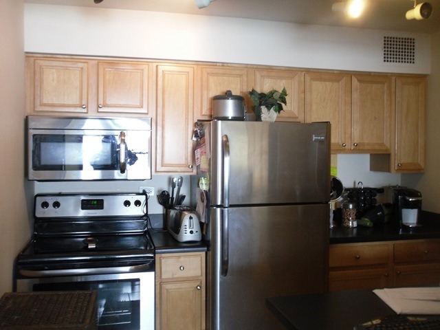 6030 North Sheridan Road, Unit 1604 Chicago, IL 60660 - Photo 3 of 6 a kitchen with a refrigerator and cabinets
