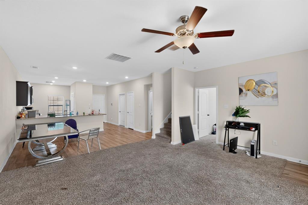 148 Point Rider Road Newark, TX 76071 - Photo 8 of 40 Office space with light colored carpet, a ceiling fan, and recessed lighting