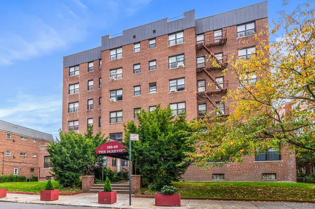 a front view of a multi story building