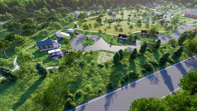 an aerial view of residential house with outdoor space and swimming pool