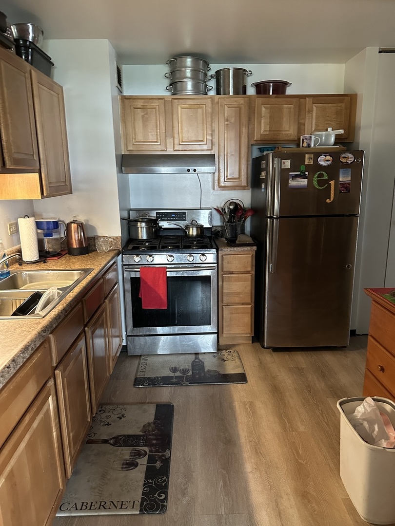 4850 South Lake Park Avenue, Unit 702B Chicago, IL 60615 - Photo 5 of 13 a kitchen with stainless steel appliances a stove a sink and a refrigerator
