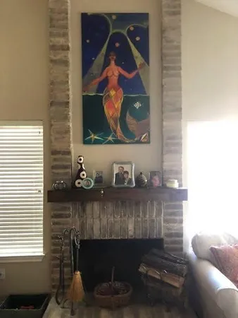 a close view of a fireplace