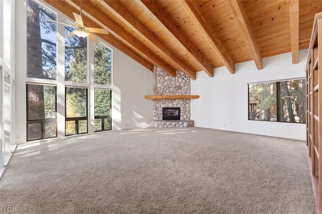 a big room with large windows