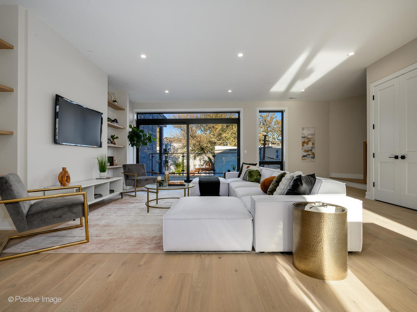 1412 North Elk Grove Avenue, Unit F Chicago, IL 60622 - Photo 3 of 23 a living room with furniture and a flat screen tv