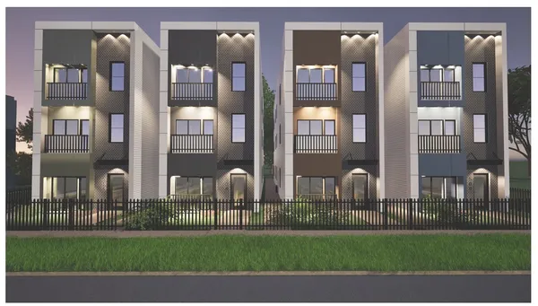 a view of a building from a living room