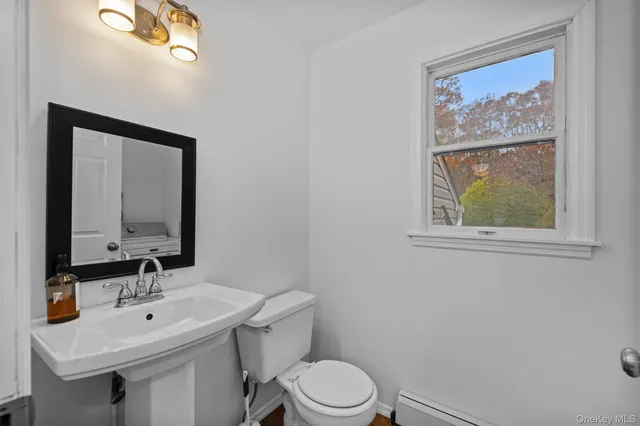 a bathroom with a toilet a sink and mirror