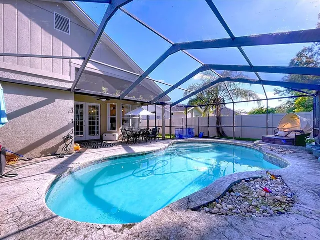 an aerial view of a highlighted house