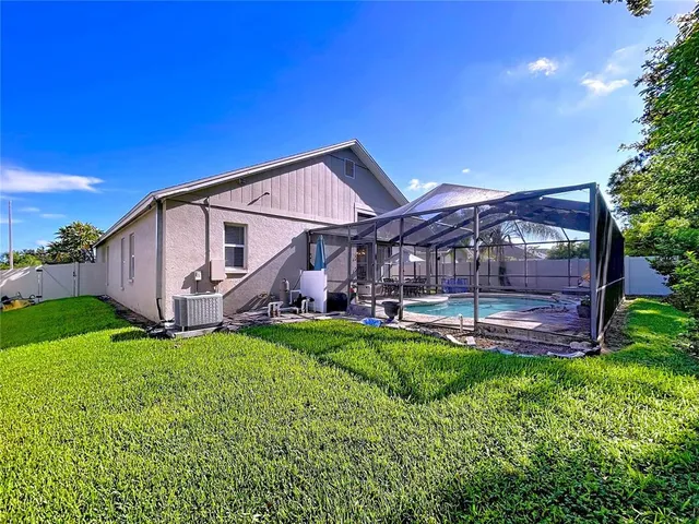 an aerial view of a house with a garden space