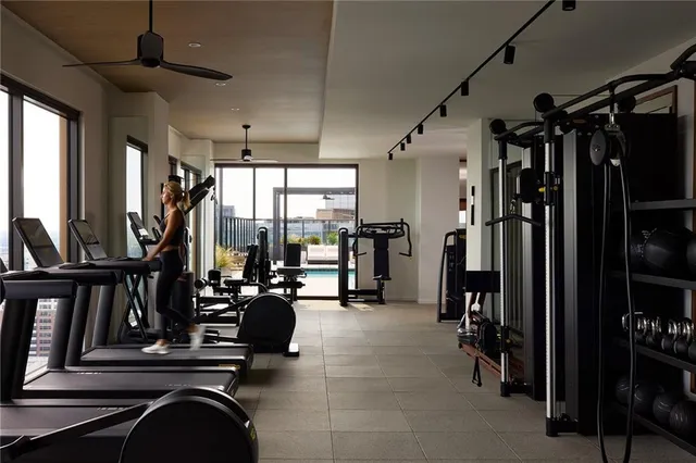 a view of a room with gym equipment