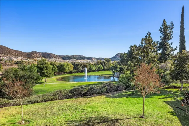 a view of a lake with a mountain in the background