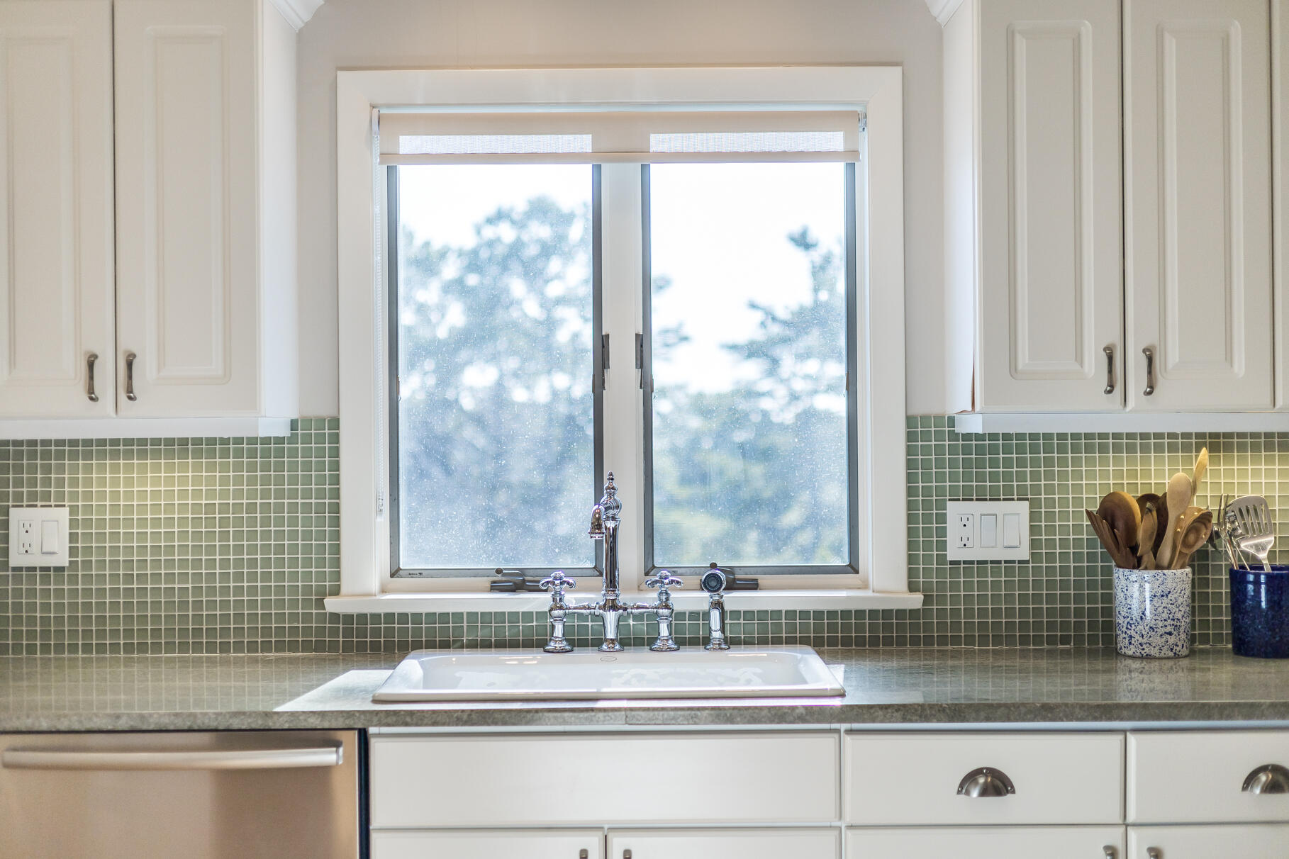 65 Massasoit Road Wellfleet, MA 02667 - Photo 36 of 86 a bathroom with a granite countertop sink and a mirror