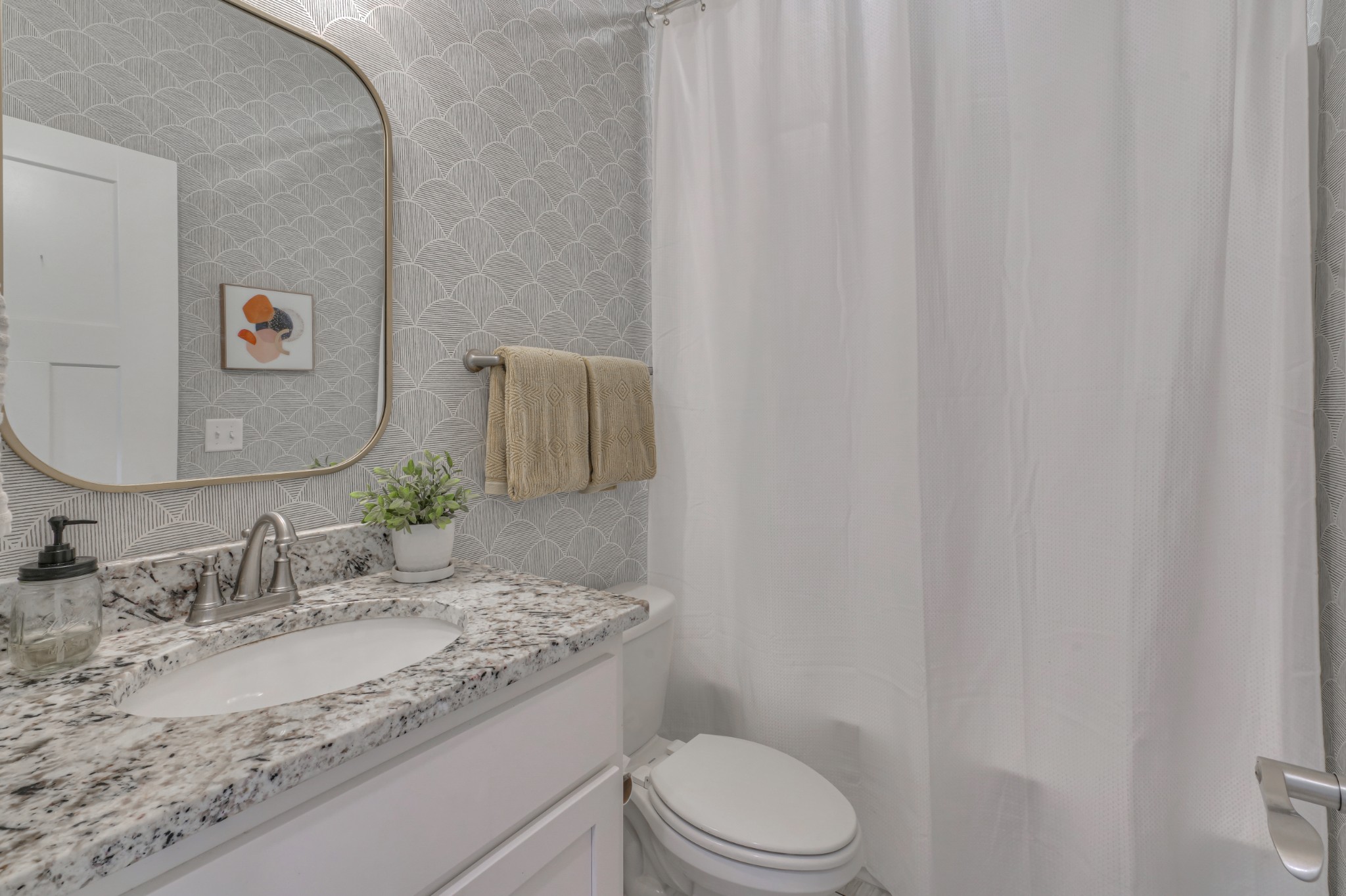 7774 Santos Drive Murfreesboro, TN 37129 - Photo 24 of 42 a bathroom with a granite countertop sink and a mirror with toilet