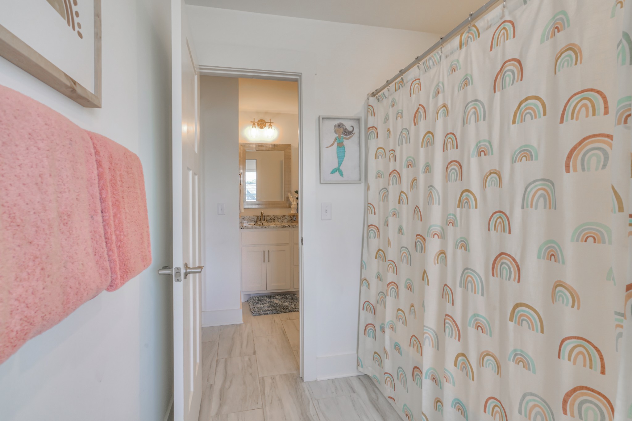 7774 Santos Drive Murfreesboro, TN 37129 - Photo 28 of 42 a bathroom with a shower curtain and a shower curtain