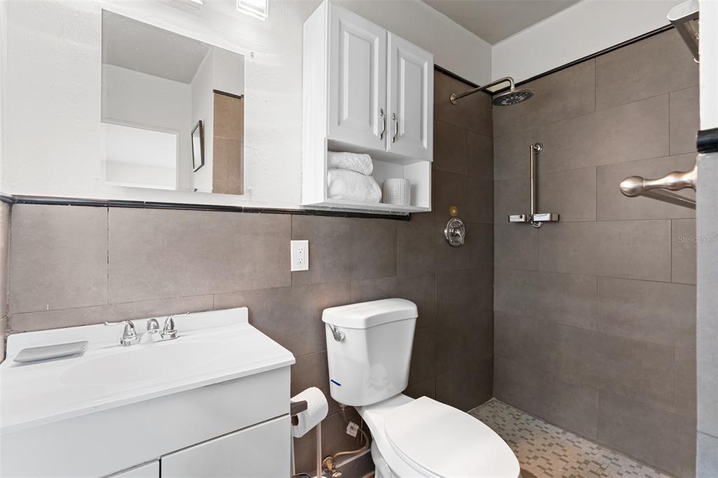 755 43rd Street St. Petersburg, FL 33713 - Photo 29 of 46 a bathroom with a toilet sink and mirror