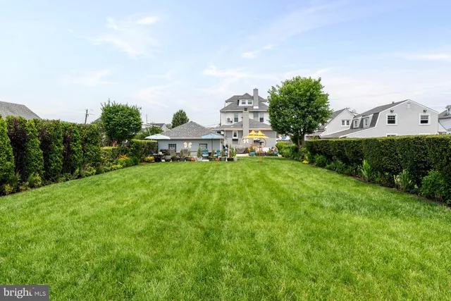a view of a house with a big yard potted plants and large tree