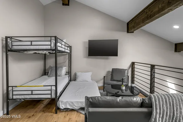 a bedroom with furniture