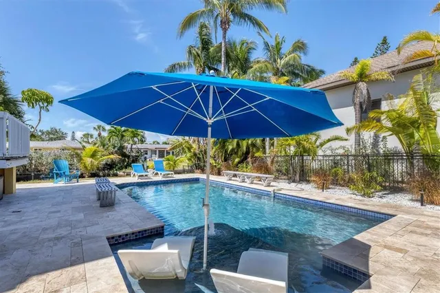 a view of swimming pool with outdoor seating