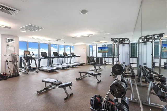 a view of a room with gym equipment