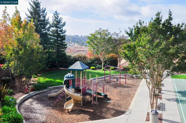 a view of a yard with an ocean