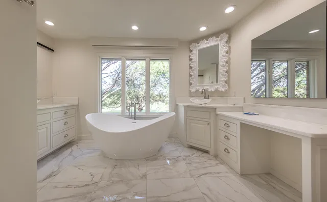 a view of a balcony with wooden floor