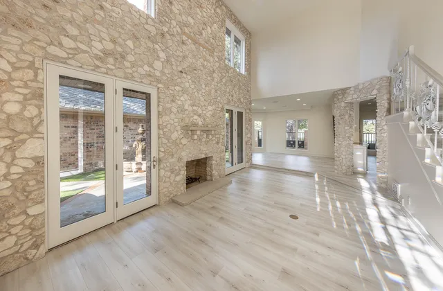 a view of a livingroom with wooden floor