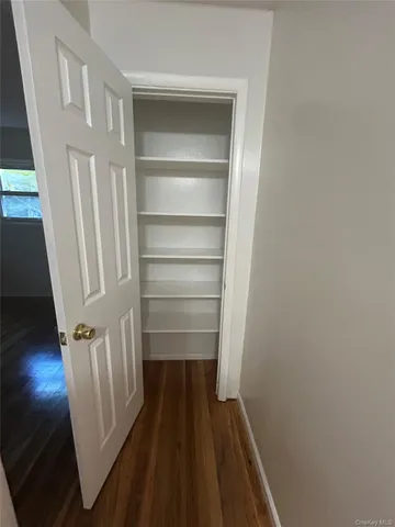 a view of walk in closet with empty racks