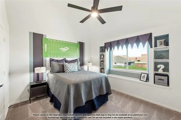 a spacious bedroom with a bed and a large window