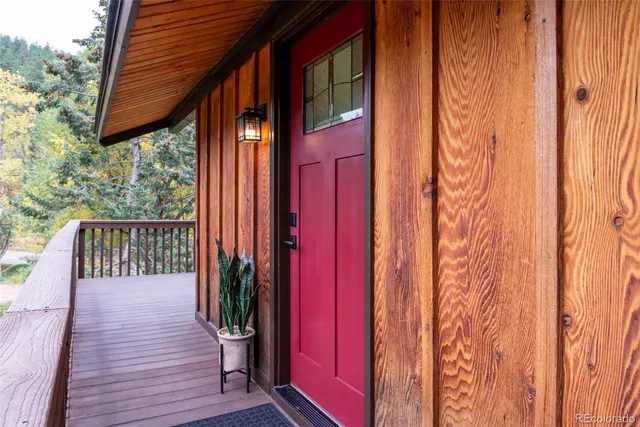 a porch with seating space