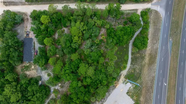 a view of a yard and trees