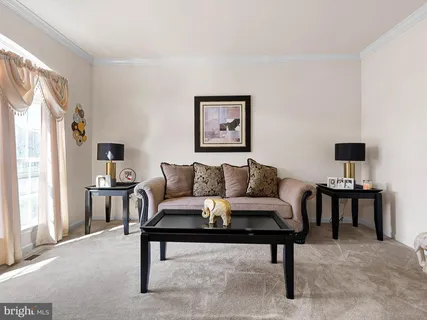 a living room with furniture a rug and a window