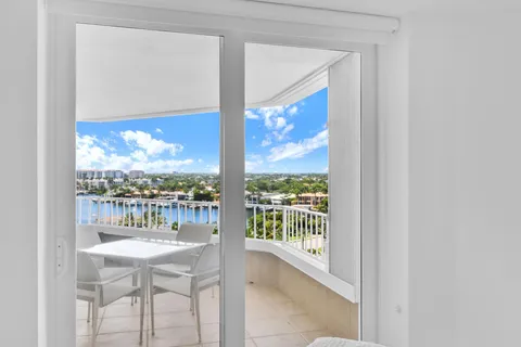 a view of a city from a dining room