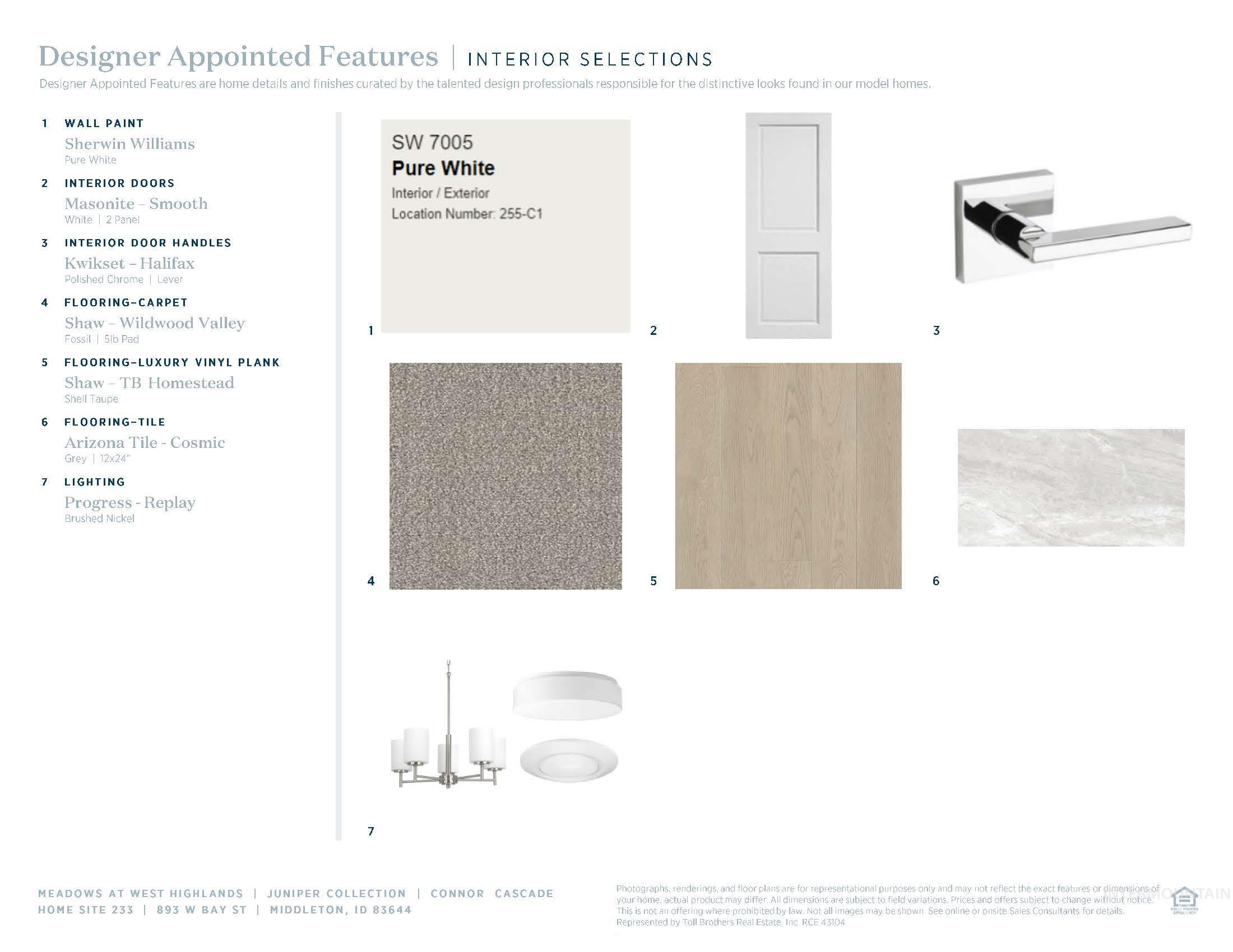 893 West Bay Street Middleton, ID 83644 - Photo 12 of 18 Interior Selections Document. Listing specific finishes and materials for the property