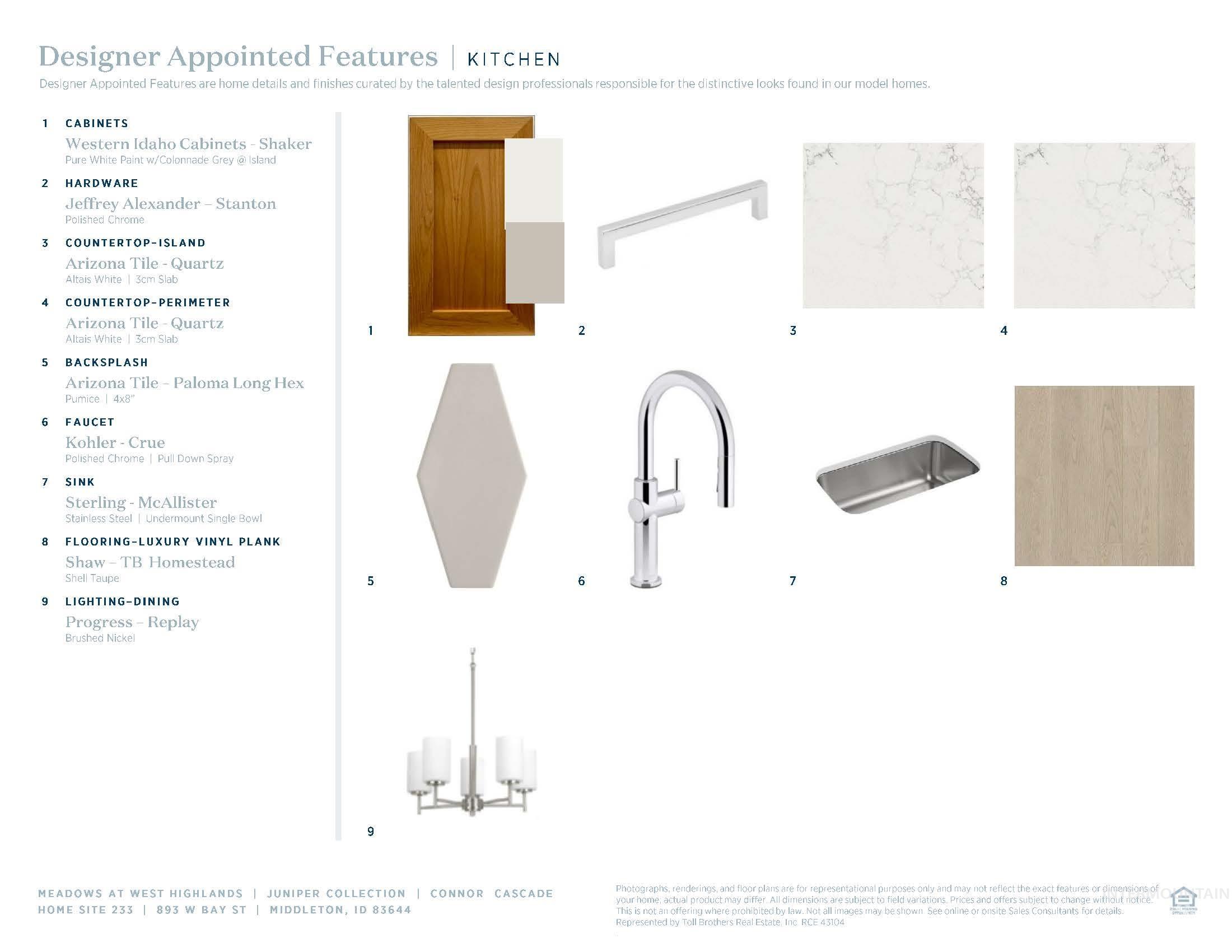 893 West Bay Street Middleton, ID 83644 - Photo 13 of 18 Designer Appointed Features, Kitchen. Outlining the specified components for the property's kitchen