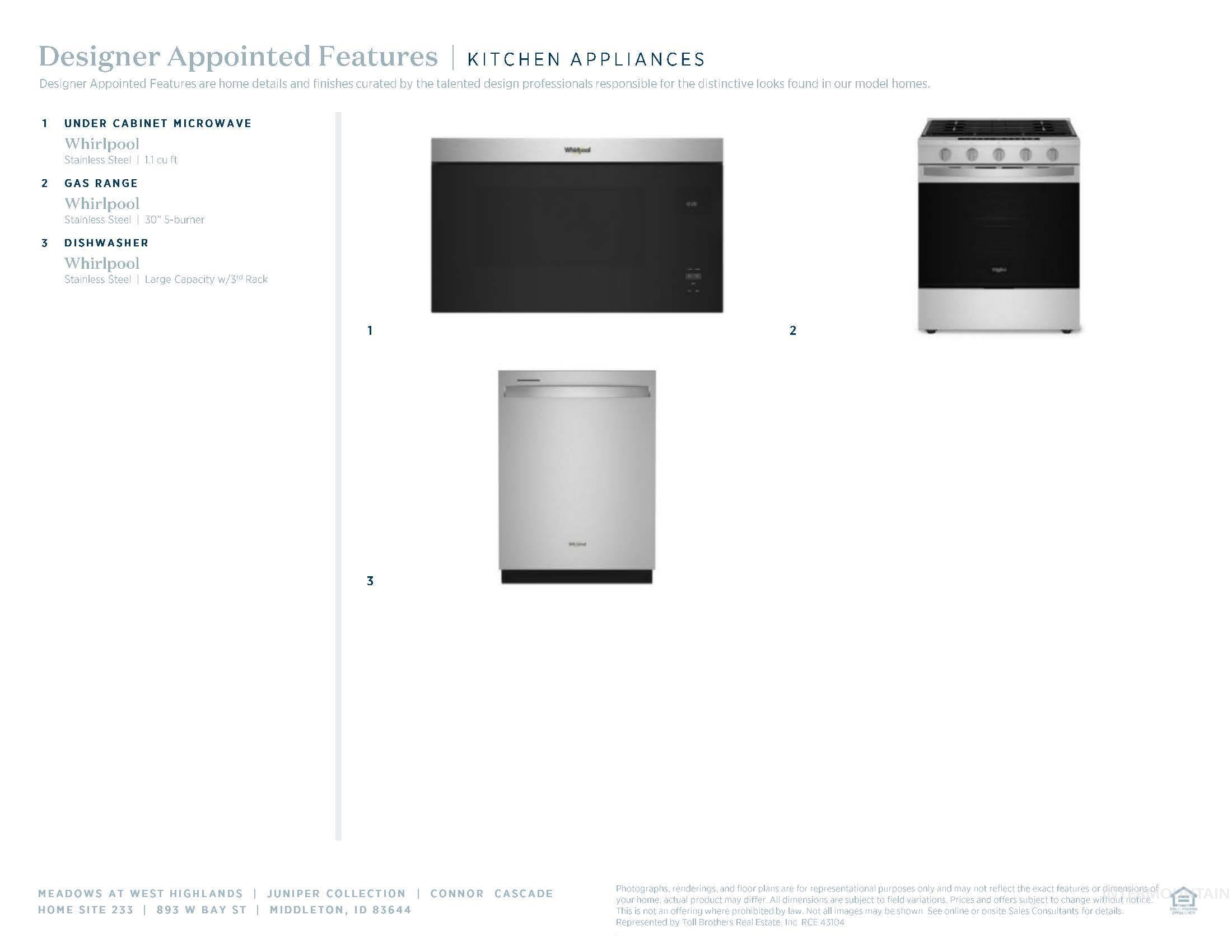 893 West Bay Street Middleton, ID 83644 - Photo 14 of 18 Designer Appointed Features, Kitchen Appliances. Itemizing specific kitchen appliance models and brands for the property