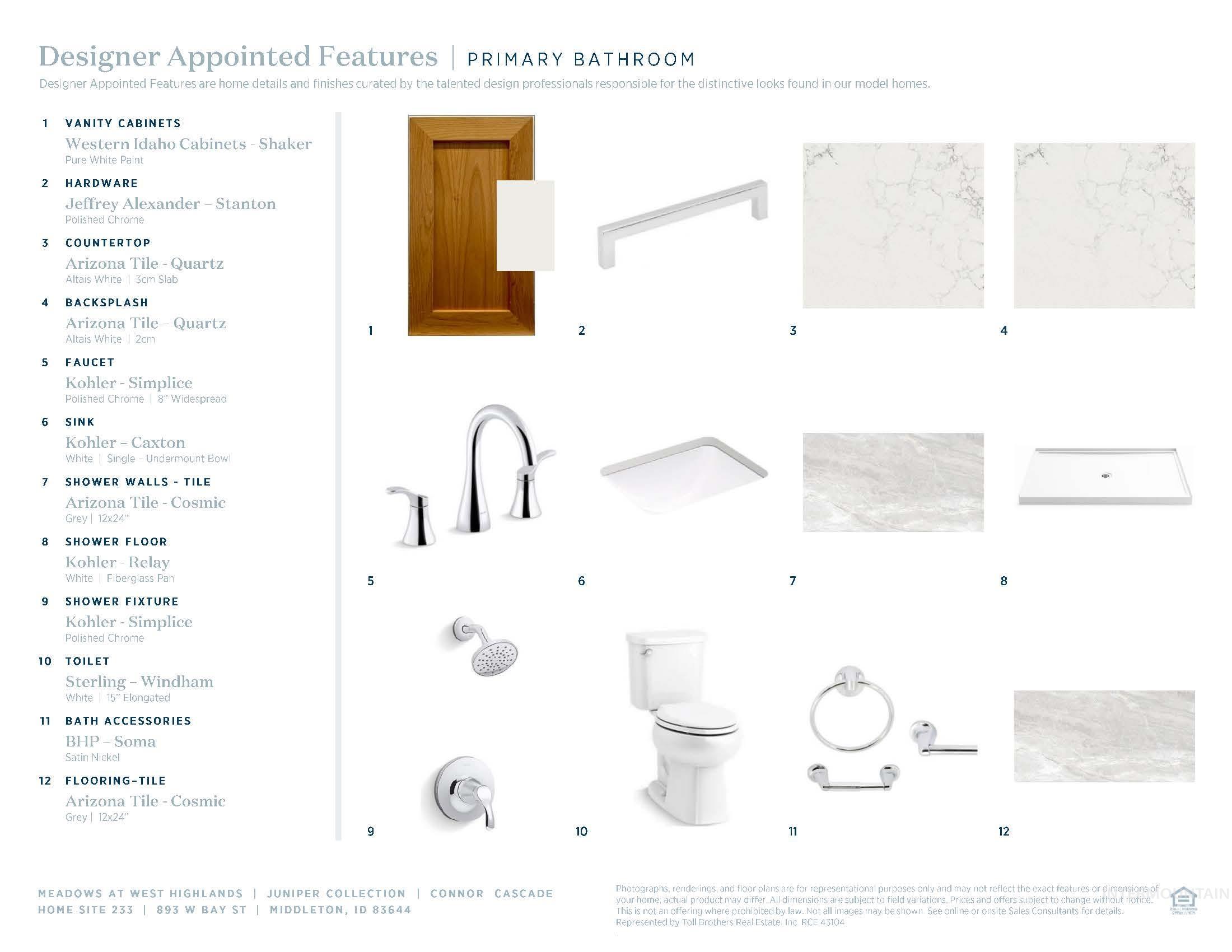 893 West Bay Street Middleton, ID 83644 - Photo 15 of 18 Designer Appointed Features. Detailing specifications for primary bathroom components within the property