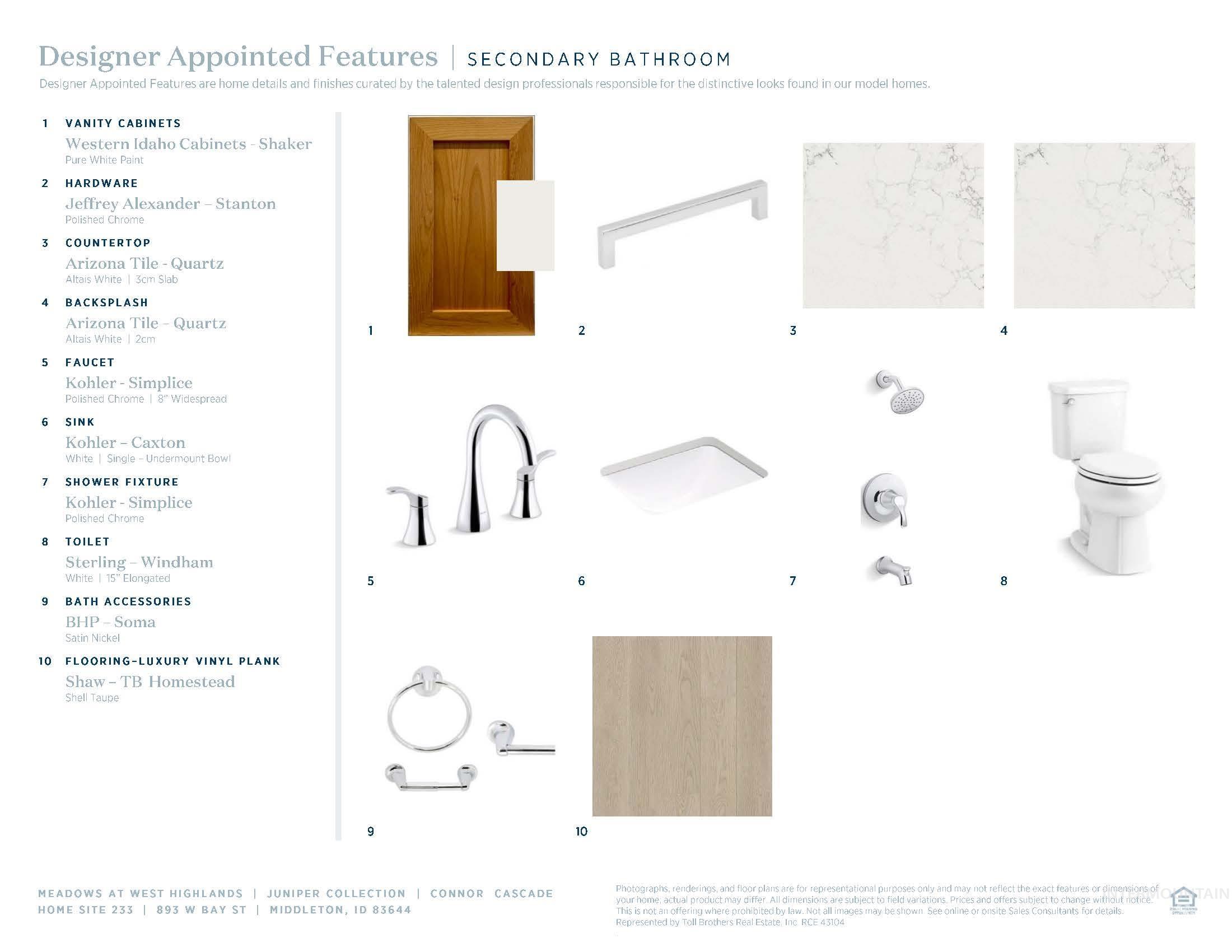 893 West Bay Street Middleton, ID 83644 - Photo 16 of 18 Designer Appointed Features, Secondary Bathroom. Detailing specific finishes and products for the property's bathroom