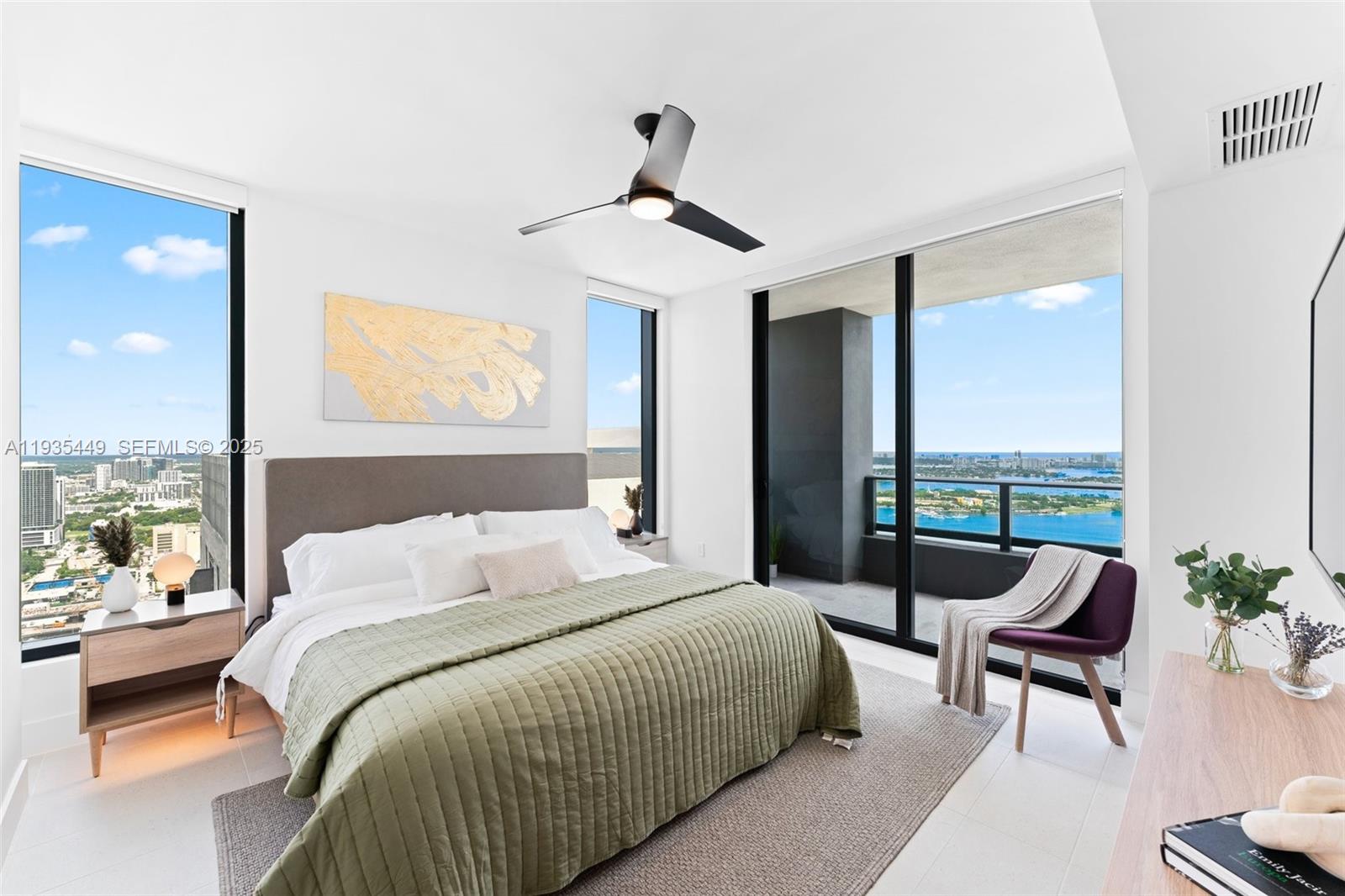 159 Northeast 6th Street, Unit 4415 Miami, FL 33132 - Photo 7 of 47 a bedroom with a bed and a chandelier