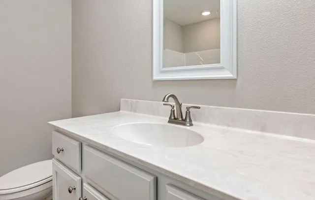 a bathroom with a sink a toilet and vanity