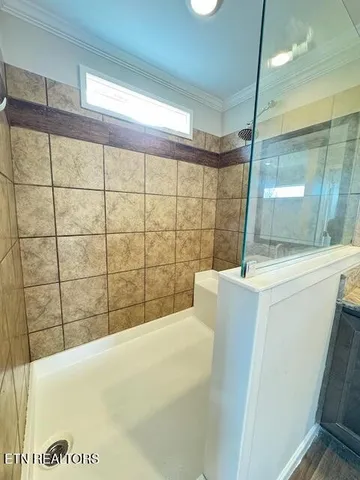 a bathroom with a sink and a shower